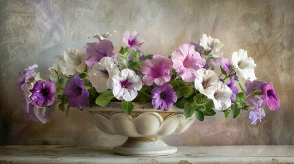 vintage-inspired floral arrangement featuring Petunias. 