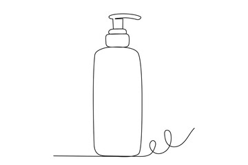 Line Art Cosmetic Lotion Bottle. Sketch Contour One Continuous Editable Vector Outline Drawing.  