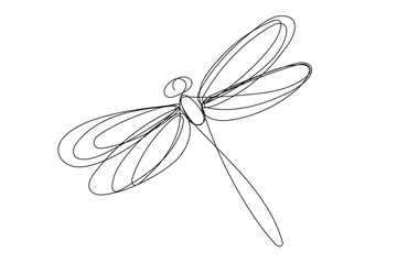 Line Art Dragonfly Sketch Doodle Illustration.  Curve Continuous Line Vector Editable Stroke Drawn Dragonfly Icon Isolated On White background. 