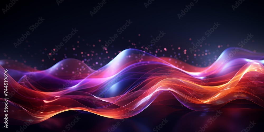 Canvas Prints Abstract glowing waves and lighting particles with black background