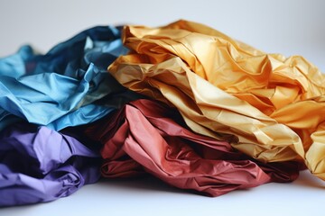 Vibrant collection of crumpled multicolored paper balls on clean white background