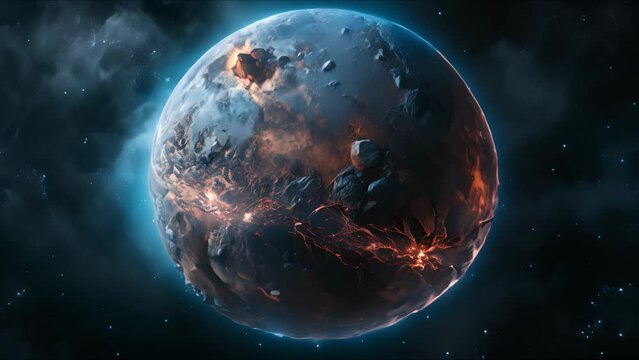 Terraforming or destroying the Earth. The planet is destroyed and explodes under the influence of earthquakes, nuclear explosions, cataclysms and wars. Apocalypse concept. AI-generated.