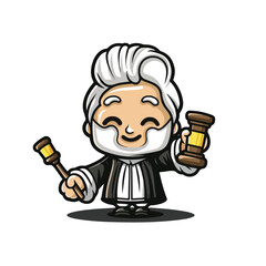 Judge wearing white wig and holding gavel law and ju