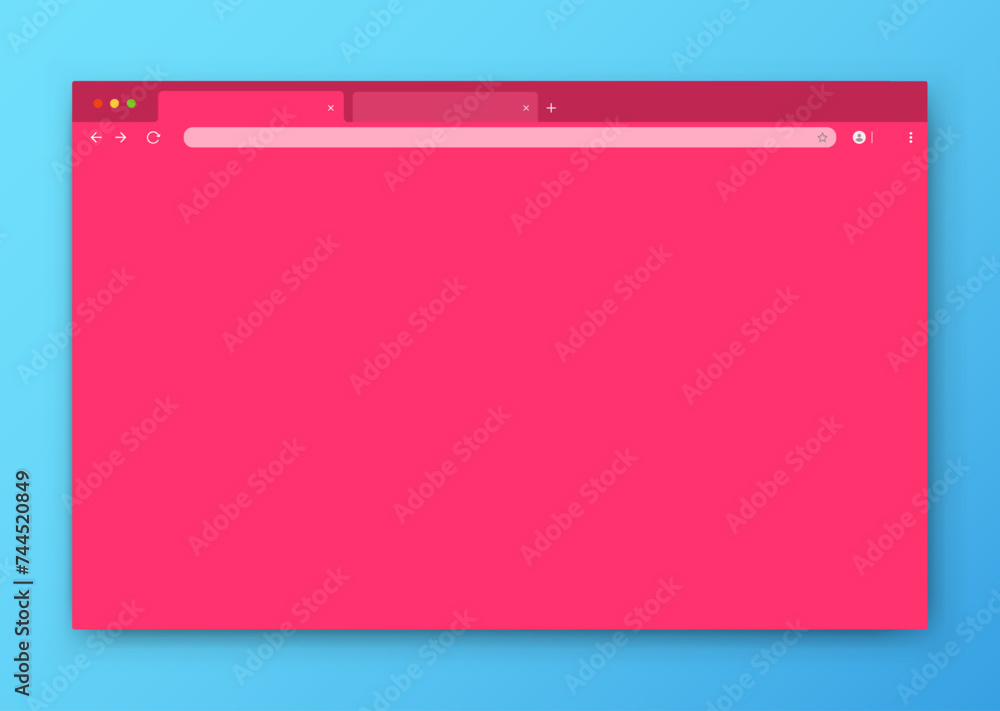 Poster the design of the web browser window in purple on a blue background. an empty website layout with a 