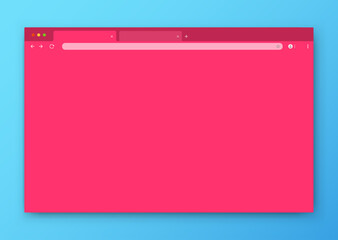The design of the web browser window in purple on a blue background. An empty website layout with a search bar and toolbar. Vector EPS 10. - obrazy, fototapety, plakaty