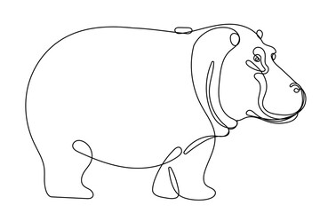 Line Art Hippopotamus Sketch Illustration. Doodle One Continuous Line Drawn Hippo Animal. Editable Vector Wild Savage Animal Icon. 