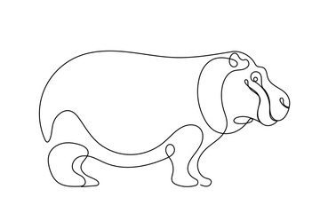 Line Art Hippopotamus Sketch Illustration. Doodle One Continuous Line Drawn Hippo Animal. Editable Vector Wild Savage Animal Icon. 