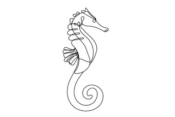 One Continuous Line Art Seahorse Animal Sketch. Doodle Outline Editable Vector Illustration. Wild Sea Marine Animal Mascot Symbol Contour Logo Design © Silkyinky
