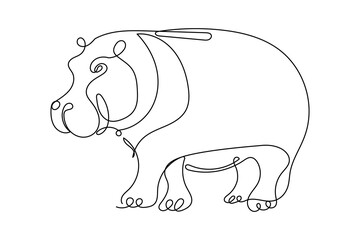 Line Art Hippopotamus Sketch Illustration. Doodle One Continuous Line Drawn Hippo Animal. Editable Vector Wild Savage Animal Icon.