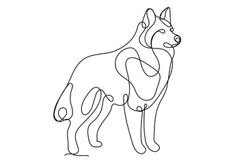 Line Art Wolf Mascot Illustration. Wolf Animal Continuous Editable Outline Doodle Icon Drawn Contour Isolated On White