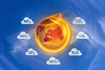 Concept depicting the issue of carbon dioxide emissions and other gases its causing global...