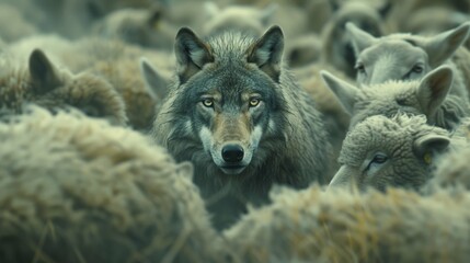Fototapeta premium Wolf Among Sheep
