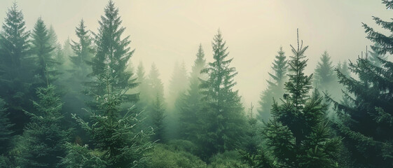 Misty forest dreamscape envelops a lonely cabin, inviting contemplation and mystique. - obrazy, fototapety, plakaty