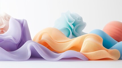 3d rendering, abstract background with multicolored wavy fabric