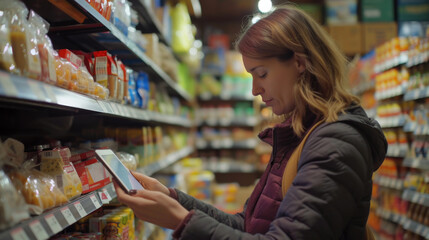 Fototapeta premium Female store owner using a digital tablet in her grocery