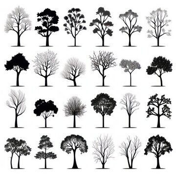 Illustration of silhouette trees set on a white background.
