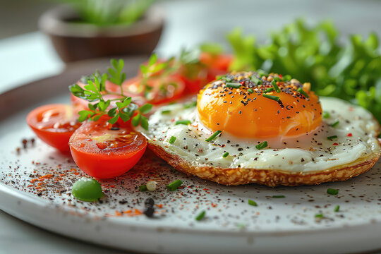 Desayuno ecologico sano y saludable huevo frito tomaes y perejil