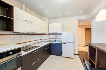 interior kitchen and dining room, refectory area, cooking equipment, table furniture, stove