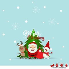 Christmas Greeting Card With Christmas Santa Claus Snowman Reindeer Vector Illustration 3