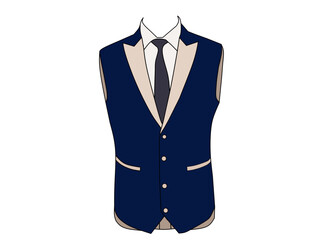 Vector illustration about blue color vest formal wear white background. Men's fashion formal wear theme vector concept.