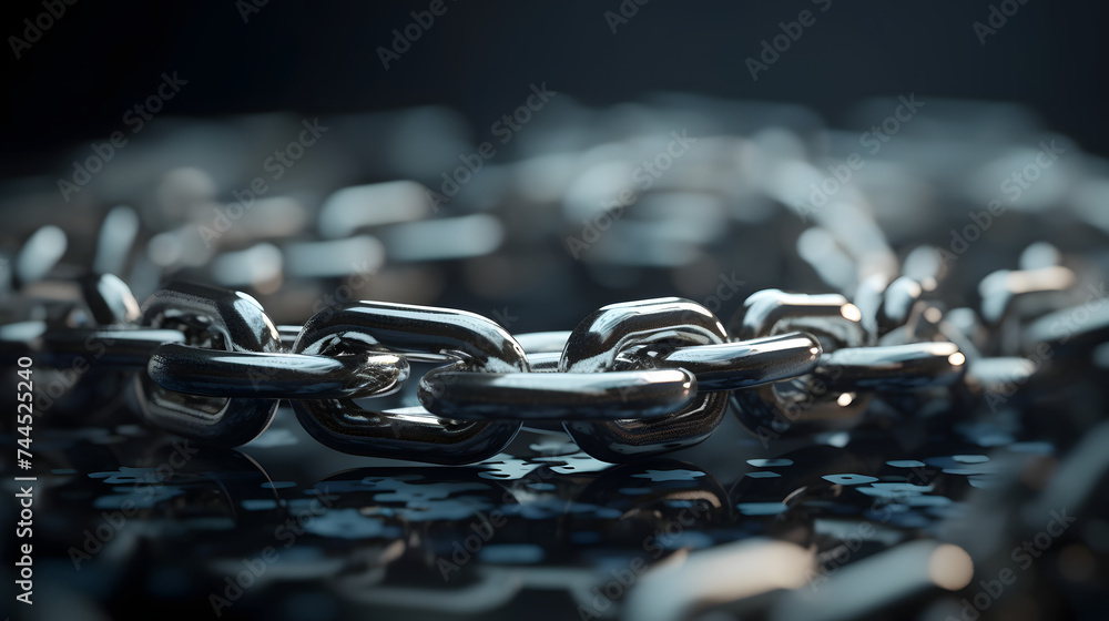 Poster  two silver chains forming a chain with an image of the internet and computer technology