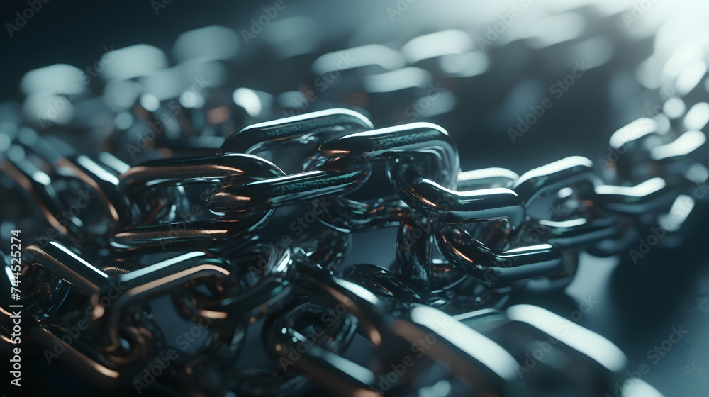 Poster two silver chains forming a chain with an image of the internet and computer technology