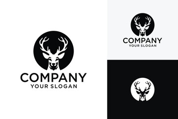 Deer Antlers Logo Inspiration Hunting Club Logo Template. Silhouette of Deer Head and Antlers Isolated