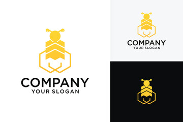 Vector logo and packaging design template in trendy linear style - natural honey and agriculture honey bee animal logo vector concept