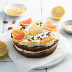 Homemade chocolate cake with citrus cream