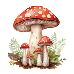 christmas mushroom clipart , pastel colors, watercolor, hand drawn , on a white background сreated with Generative Ai