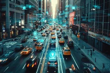 Foto op Plexiglas Conceptual city traffic with integrated cyber information in downtown New York © P