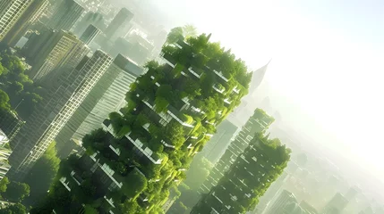 Fotobehang Green futuristic skyscraper, environment and architecture concepts © Lucky Ai