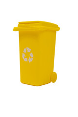Yellow Trash Can With Recyclable Lid isolated on a transparent background.