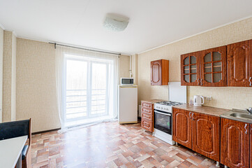 interior kitchen and dining room, refectory area, cooking equipment, table furniture, stove