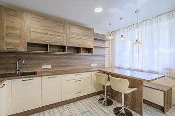 interior kitchen and dining room, refectory area, cooking equipment, table furniture, stove