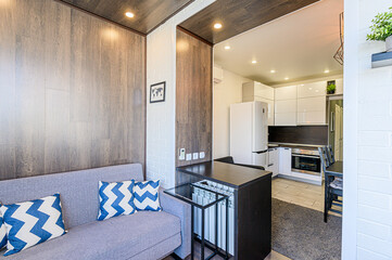 interior kitchen and dining room, refectory area, cooking equipment, table furniture, stove