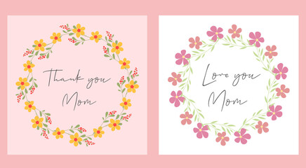 Mother's Day card designs, cute flowers and handwriting, great for cards, invitations, gifts, banners - vector design