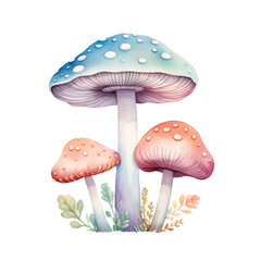 button mushroom clipart, pastel colors , watercolor, hand drawn, on a white background сreated with Generative Ai