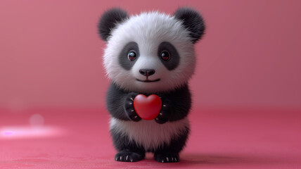 Fototapeta premium Adorable Baby Panda Holding a Heart