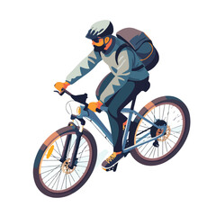 Obraz na płótnie Canvas Man in Helmet Riding Bikeiew from Above Cyclist on