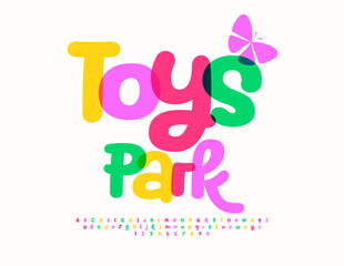 Vector creative sign Toys Park with decorative Butterfly. Creative watercolor Font. Artistic style Alphabet Letters and Numbers set.
