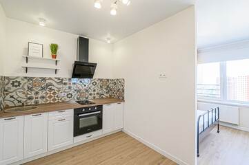 interior kitchen and dining room, refectory area, cooking equipment, table furniture, stove