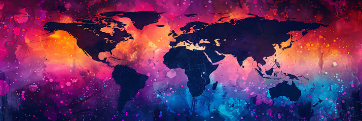 digital world map on a colorful background in the sty