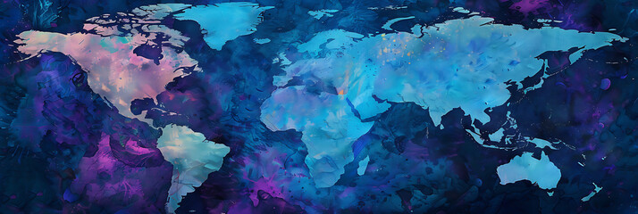 digital world map on a colorful background in the sty