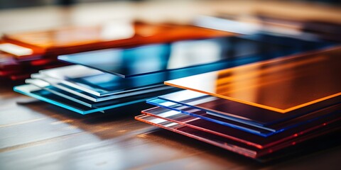 Transparent Solar Control Glass Sheets for Window Samples. Concept Solar Control Glass, Transparent Sheets, Window Samples, Glass for Buildings, Energy-efficient Windows