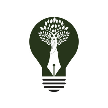 Tree pen vector logo design template. Creative writer and publication logo concept.