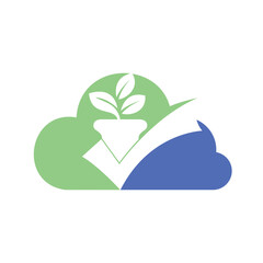 Check garden vector logo design. Check and flower pot icon.
