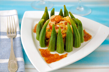 Okra with prawns.