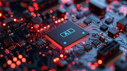 Fototapeta na wymiar On-board microprocessor chip with artificial intelligence technology