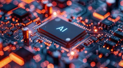 On-board microprocessor chip with artificial intelligence technology - obrazy, fototapety, plakaty